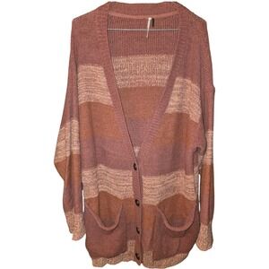 Free People Oversized Striped Knit Cardigan Dusty Rose Mauve Women's Small